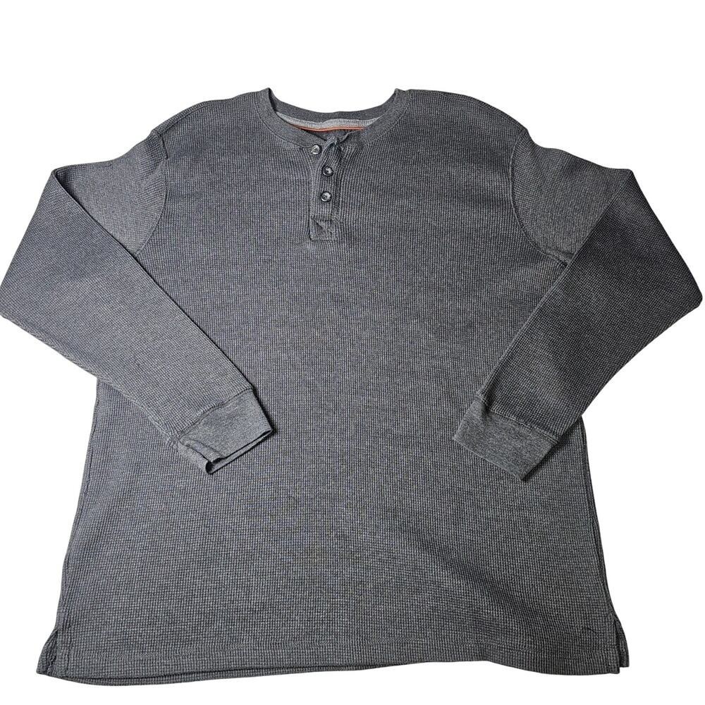 Mens Outdoor Life Waffle Knit Cotton Blend Henley Charcoal Gray Size XXL
